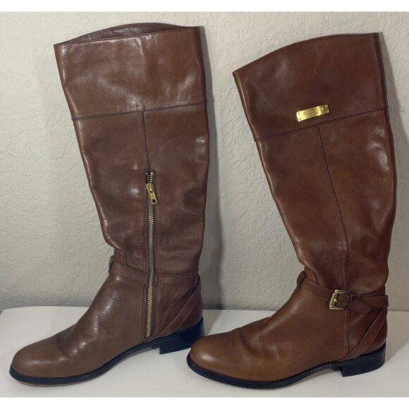 Coach Micha Women's Brown Leather Zip Knee High Riding Boots A6848 Size 7B - Picture 1 of 7